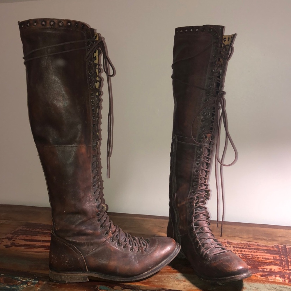 Free People leather lace up OTK boots